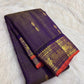 Deep Purple Handwoven Pure Silk Kanjeevaram Oosi Zari Kattam Saree with Classic Gold Zari Border