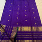 Royal Purple Handwoven Pure Silk Kanjeevaram Varisaipet Saree with Green Selvedge and Gold Zari