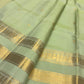 Tender Leaf Green handwoven pure silk Kanchipuram Varisaipet saree with ornamental zari border, image 5.