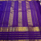 Royal Purple Handwoven Pure Silk Kanjeevaram Varisaipet Saree with Green Selvedge and Gold Zari
