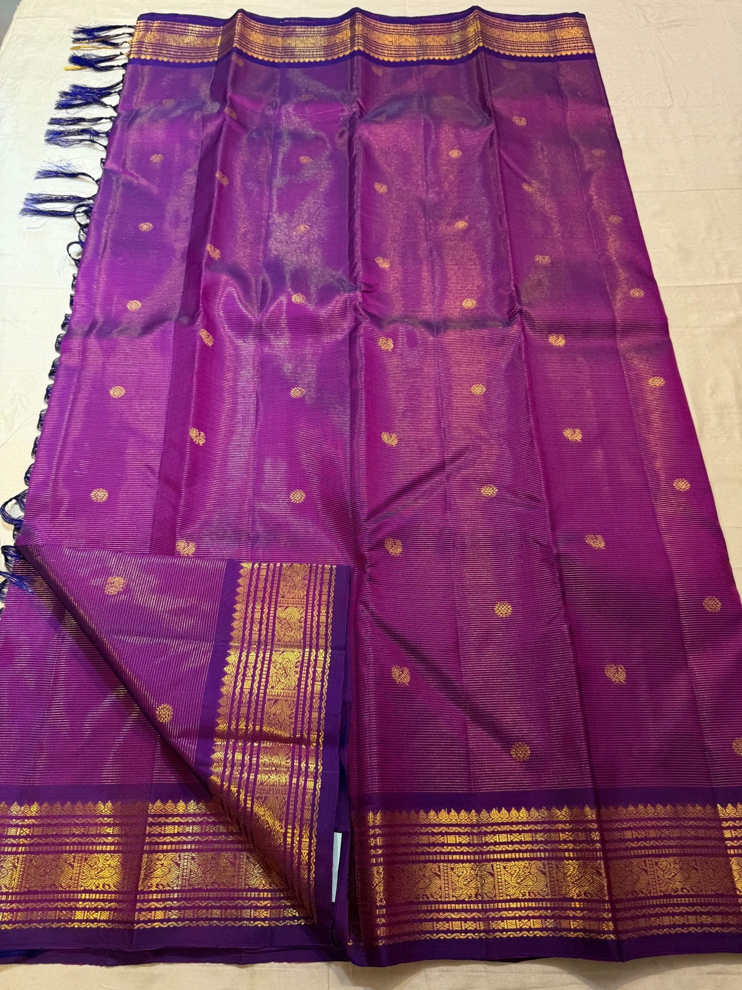 Royal Purple Handwoven Pure Silk Kanchipuram Saree with Vairaoosi Zari Lines