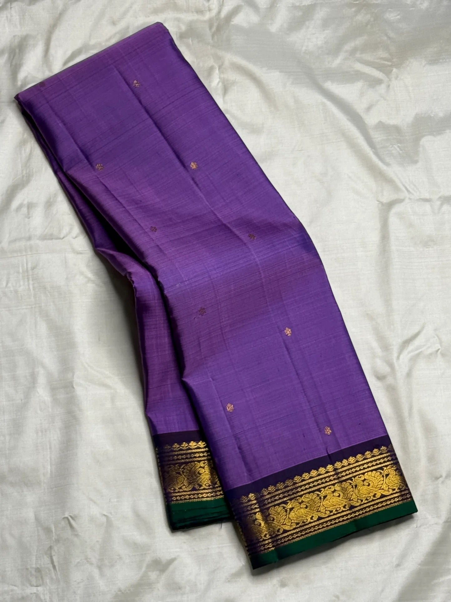 Second folded view of purple Korvai Kancheepuram saree