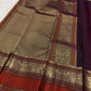 Deep Purple orange and gold multi-register Varisaipet border on handwoven KanchiPattu silk.