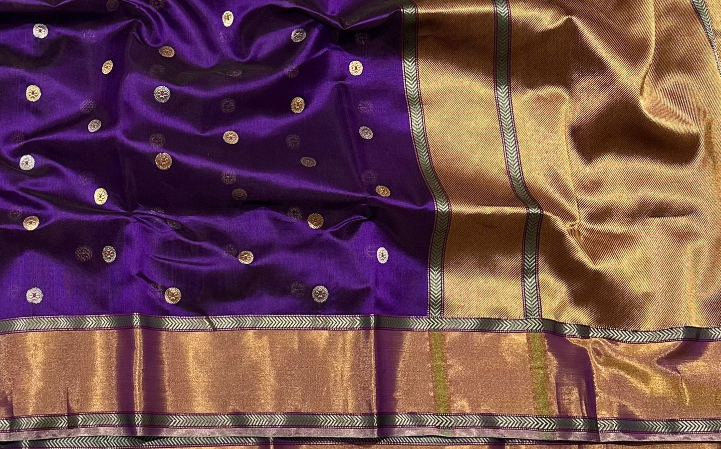 Purple Pattu Silk Chanderi saree with meenakari butti and nakshi gold border — Idam Living