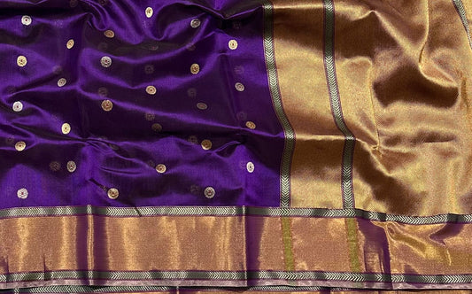 Purple Pattu Silk Chanderi saree with meenakari butti and nakshi gold border — Idam Living