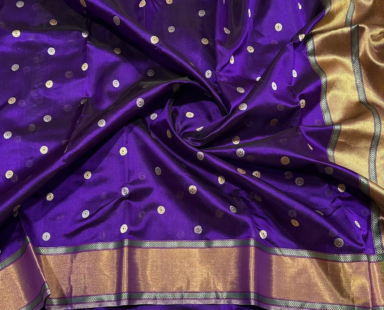 Purple Pattu Silk Chanderi saree folded, full view