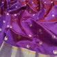 Royal Purple Pattu Silk Chanderi saree displayed in full to show the silver-toned border and drape