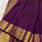 Ornate self-colour border of grape purple Kanjeevaram saree with Maanga and Mayil antique gold zari array