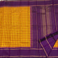 Turmeric Yellow Handwoven Pure Silk Kanchipuram Saree with Kanchi Kattam and Purple Rettapet Border, contrasting border detail