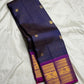 Purple Rettapet border detail on royal blue and magenta handwoven pure silk Kanchipuram saree
