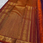 Plum Purple and Burnt Rust colour contrast on handwoven Kanchipuram silk saree.