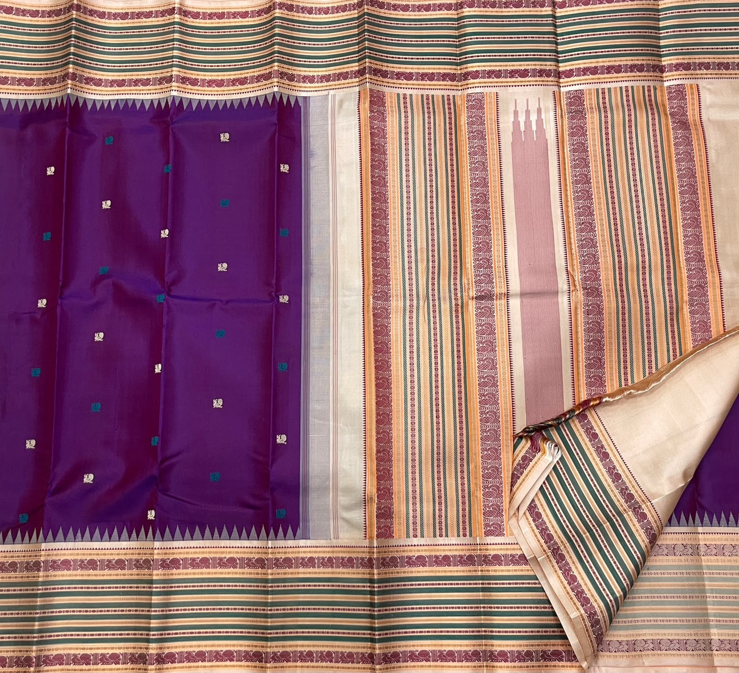 Royal Purple pure silk Kanchipuram saree — silk thread butta