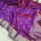 Close-up of the broad silver-toned border with fine gold lines on a Royal Purple Chanderi silk saree