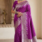 Royal Purple handloom Chanderi saree draped, showing the broad silver woven pallu