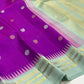 Orchid purple and ice blue handwoven pure silk Kanjipuram saree with Mayil Chakram butta and Korvai Varisaipet border overview