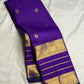 Royal Purple Handwoven Pure Silk Kanjeevaram Varisaipet Saree with Green Selvedge and Gold Zari