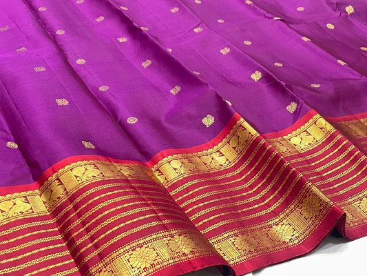 Purple Handwoven Pure Silk Kanchipuram Saree with Maroon Varisaipet Border