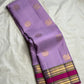 Full view of radiant lavender handwoven Kanchipuram pure silk saree with zari kattam and silk thread butta — Idam Living