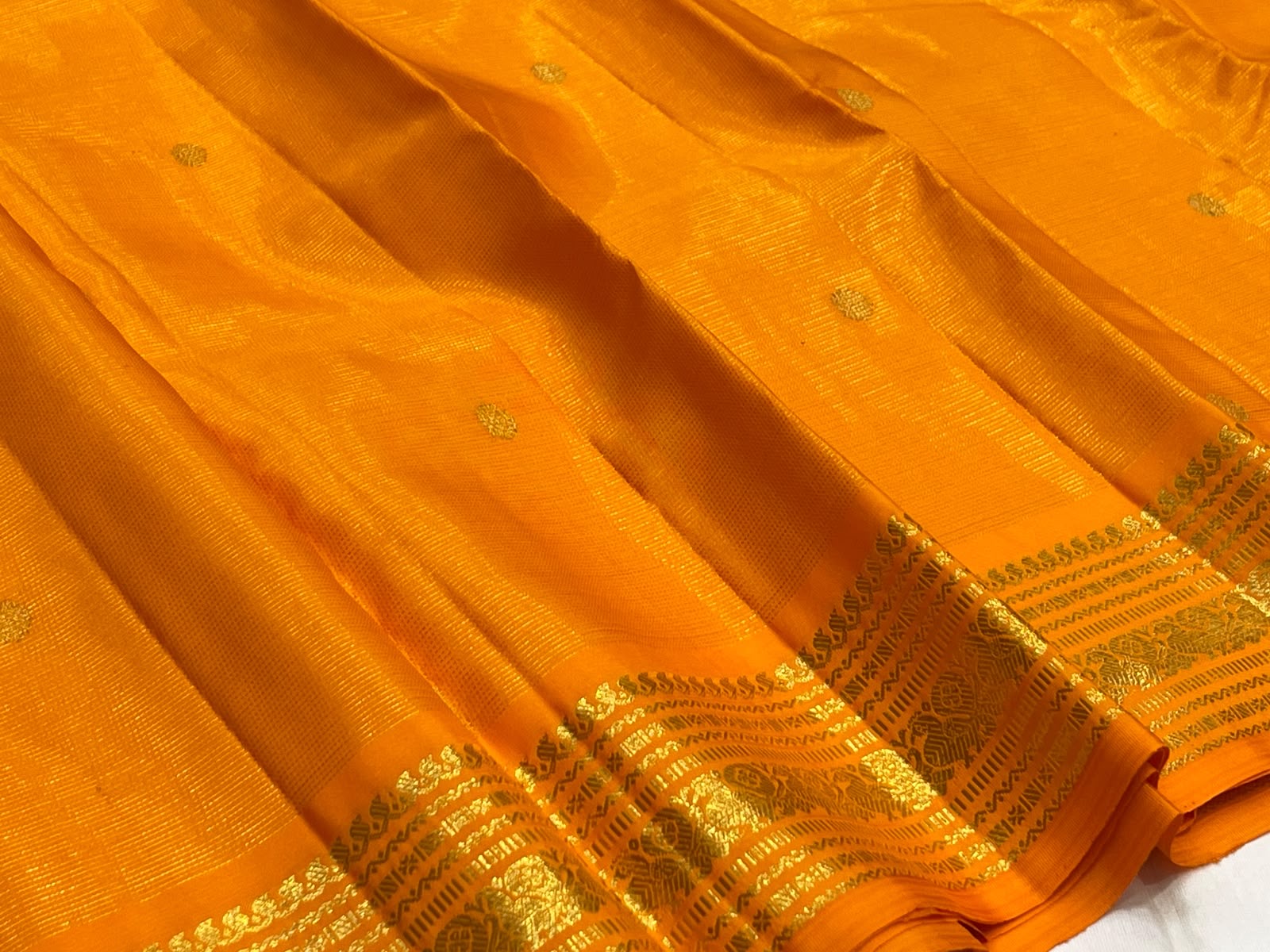 Radiant Marigold Orange KanchiPattu silk saree, included blouse piece — Idam Living