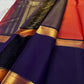 Radiant Sunset Orange Pure Silk Kanjivaram Rettapet saree with Deep Navy Blue border