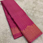 Radiant pink Kanjeevaram saree with all-over gold zari woven butta and peacock border — Idam Living