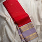 Radiant red Kanjeevaram silk saree with pale lavender Rettapet zari border, full view