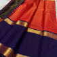 Handwoven orange Kanchipuram silk saree with finely interwoven antique gold zari