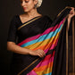 Multicolour Rainbow Handwoven Pure Silk Kanchipuram Saree with Black Zari Border