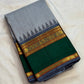 Smoky Grey and Bottle Green handwoven pure silk Kanchipuram Kanchi Kattam saree, full view