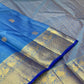 Ramar Blue Pure Silk Kanchipuram Vairaoosi Saree with Silver Zari Pettu