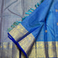 Ramar Blue Pure Silk Kanchipuram Vairaoosi Saree with Silver Zari Pettu