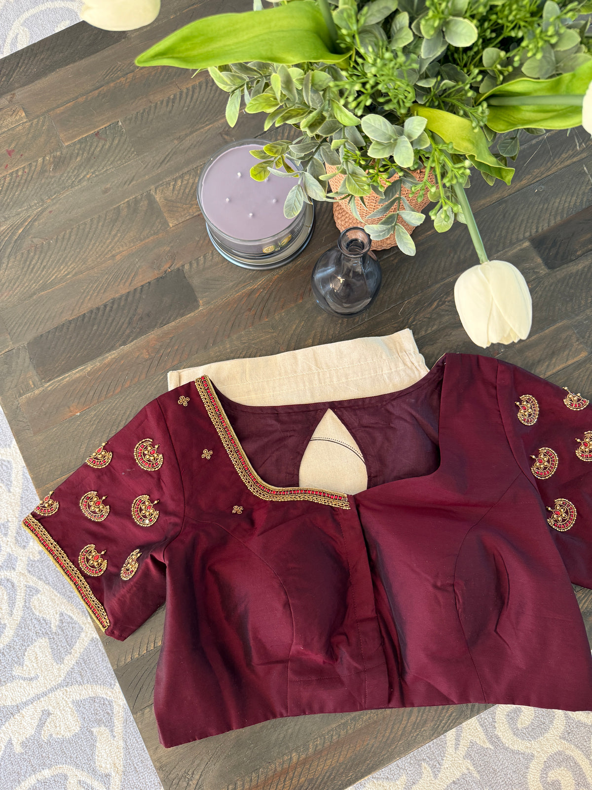 Bespoke Ramyam embroidered blouse to pair with a Kanjivaram saree