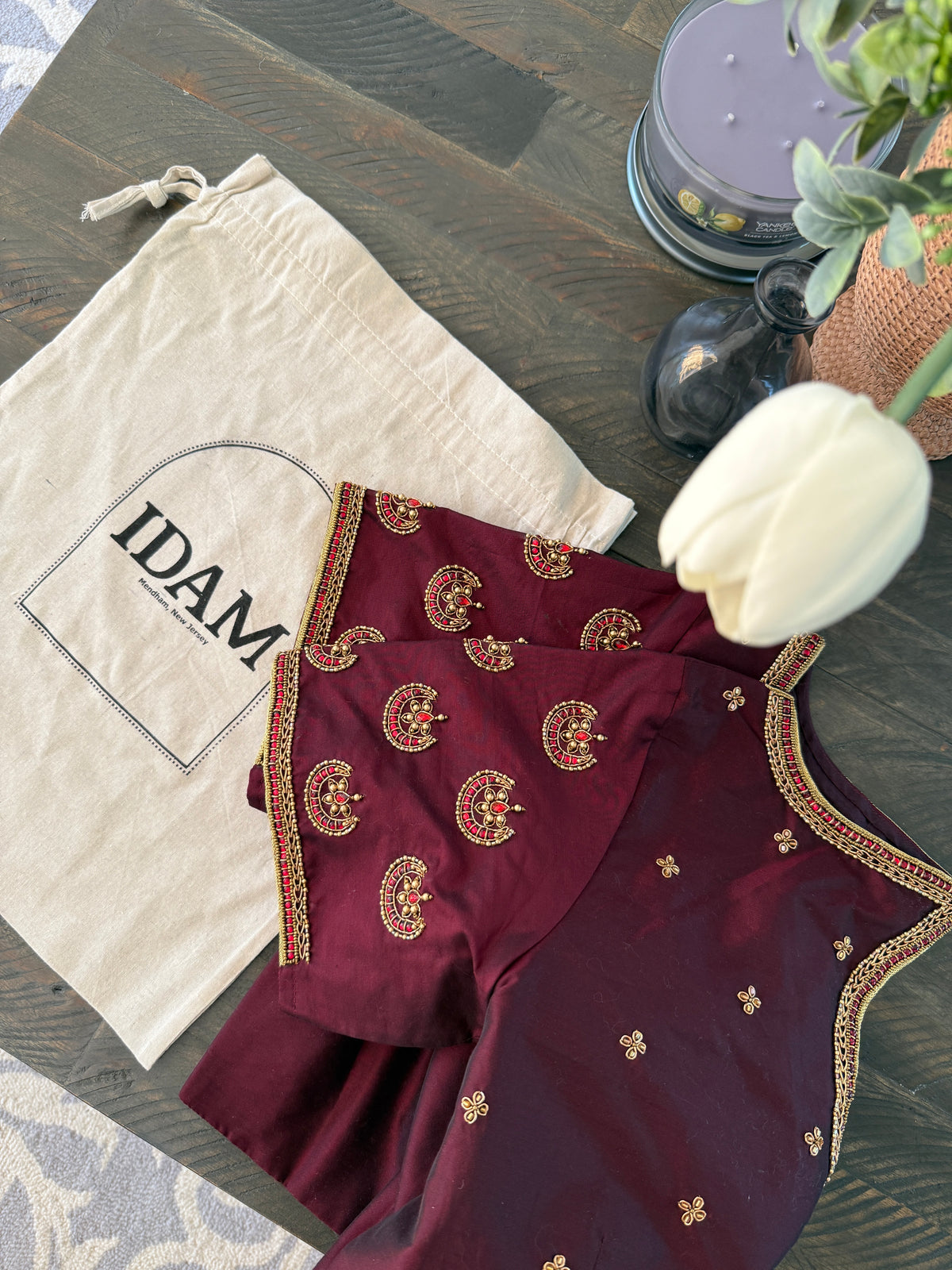Ramyam silk blouse with classic temple ornament inspired embroidery