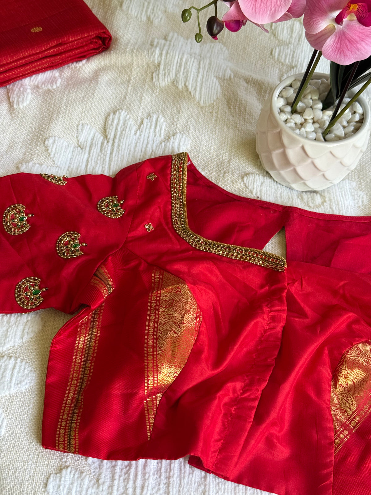 Ramyam designer blouse in a custom silk and Kundan colour combination