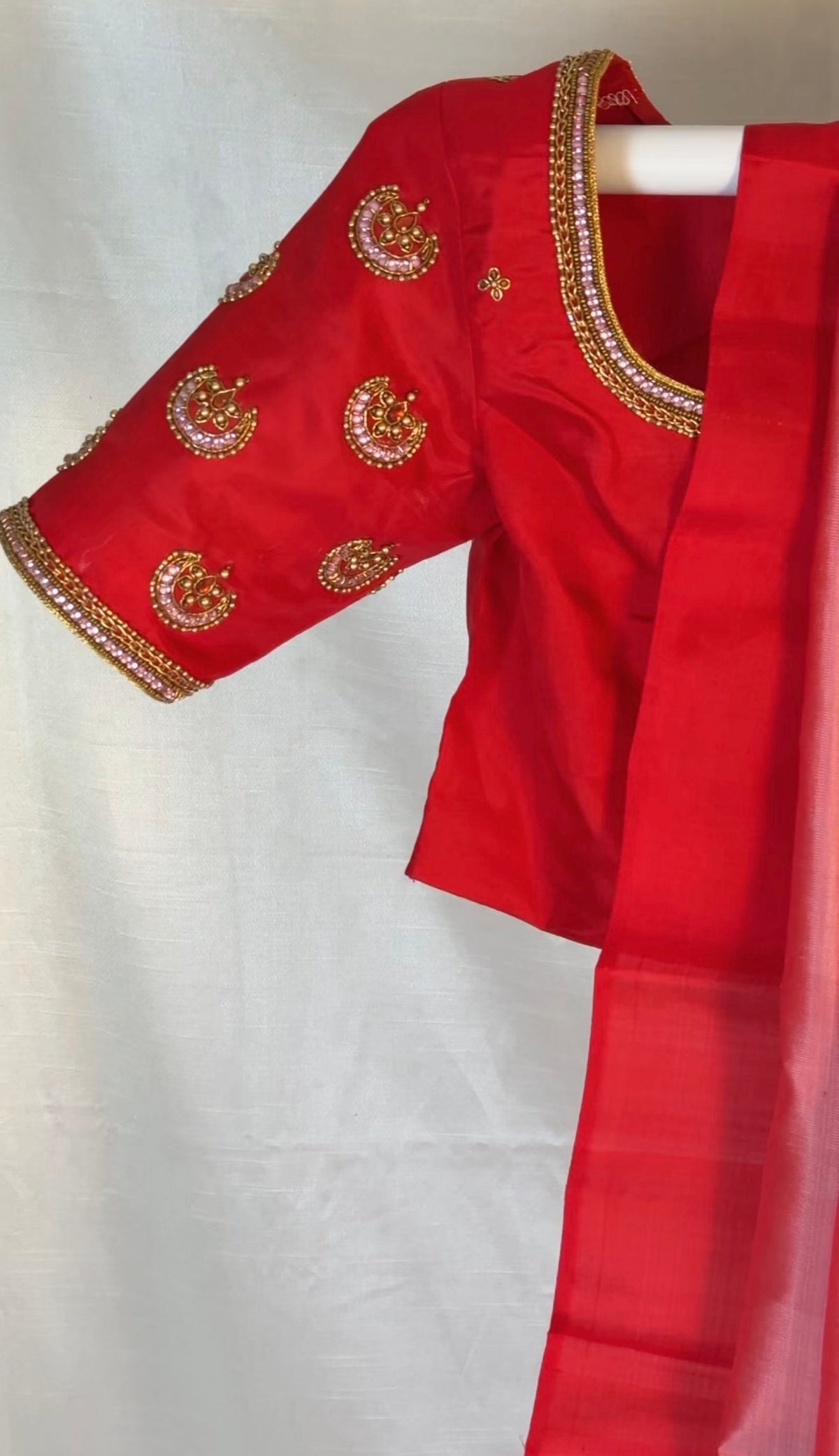 Kundan stone embroidered Ramyam silk saree blouse