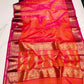 Rani-pink gold zari border detail on tangerine orange Katan silk Chanderi saree