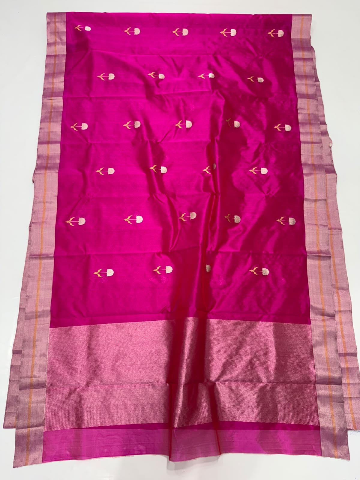 Pure Silk Chanderi saree with individually placed floral butti