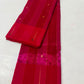 Rani Pink Tissue Silk Chanderi saree border showing the Muniya-style painted detail against the fine jari weaving