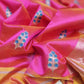 Rani pink Pattu Silk Chanderi saree showing blue floral sprig motifs