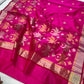 Rani pink Chanderi saree with gold-toned peacock weaving