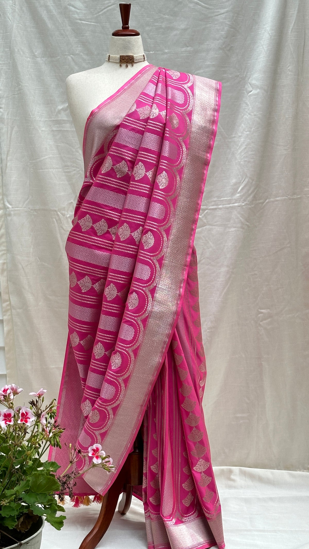 Rani Pink fuchsia Banarasi silk saree with Sona Rupa zari – Idam Living