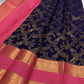 Rani Pink Rettapet Kanchipuram border with layered Reku-style bands and ornamental classic gold zari panels.