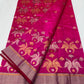 Rani pink Katan Silk Chanderi with metallic peacock design