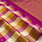 Warm Ivory Rani Pink mustard gold and dusty rose checked pure silk Kanjivaram saree.