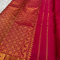 Saturated Sindoor Red silk body showing individually spaced small classic-gold zari buttas.