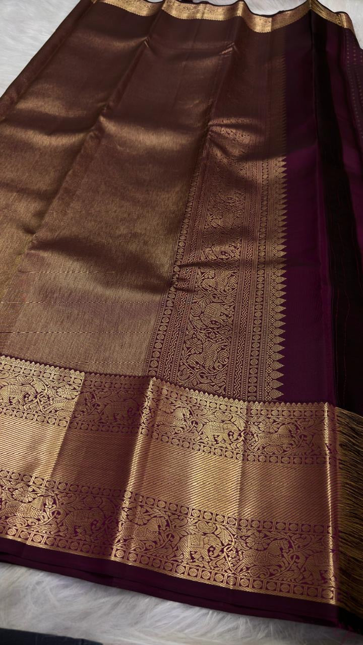 Rani Kanjeevaram Rettapet saree with gold buttas