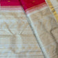 Rani pink Kanjivaram Rettapet saree with ivory zari border