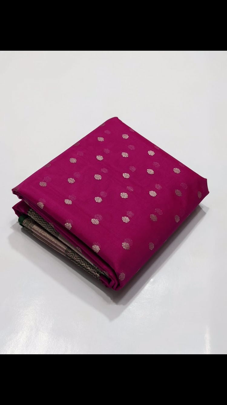 Rani pink Katan Silk Chanderi handloom saree