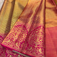Rani pink meenakari brocade kanchipuram border – Idam Living Pure Silk Kanchipuram saree