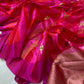 Rani pink Pattu Silk Chanderi saree with finely patterned warm-gold pallu